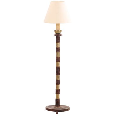 Sale Photo Thumbnail #326: FRENCH MAHOGANY AND BRASS FLOOR LAMP IN THE MANNER OF CHARLES DUDOUYT C 1940.