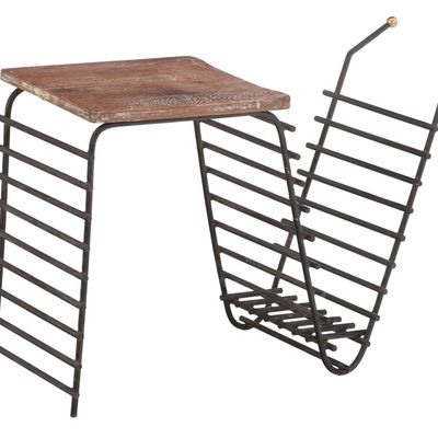 Sale Photo Thumbnail #138: ITALIAN IRON, BRASS AND WOOD END TABLE WITH MAGAZINE STORAGE C 1950.