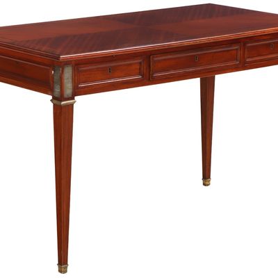 Sale Photo Thumbnail #209: A CABINET MADE LOUIS XIV STYLE MAHOGANY AND BRONZE MOUNTED THREE DRAWER WRITING DESK CIRCA 1940.