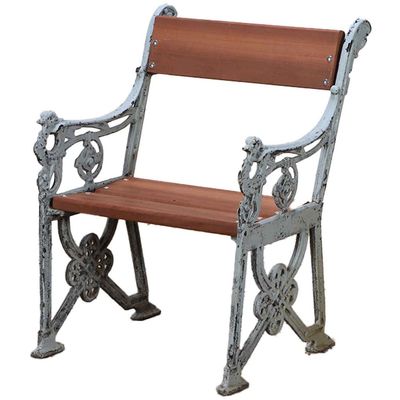 Sale Photo Thumbnail #372: CAST IRON AND WOOD GARDEN CHAIR WITH GRIFFIN MOUNTS.