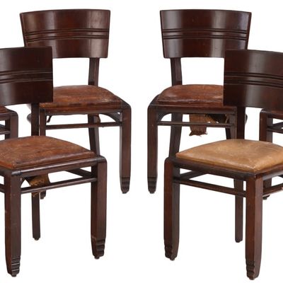 Sale Photo Thumbnail #306: SIX FRENCH OAK DINING CHAIRS IN THE MANNER OF CHARLES DUDOUYT C 1940.
