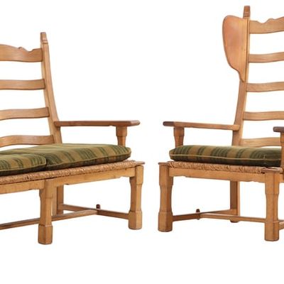 Sale Photo Thumbnail #315: THREE PIECE FRENCH OAK SEATING SET C 1960 HAVING LOOSE CUSHION UPHOLSTERY.