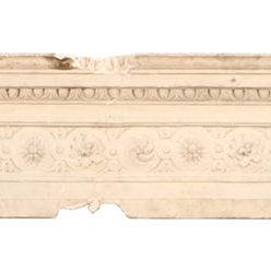 Sale Photo Thumbnail #340: AN ANTIQUE PAINTED PLASTER PEDIMENT HAVING EGG AND DART DECORATION OVER FLORAL ROSETTES.