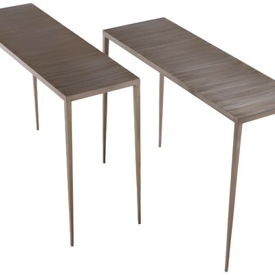 Sale Photo Thumbnail #277: PAIR BRUSHED IRON CONSOLE TABLES IN THE MANNER OF JEAN-MICHEL FRANK