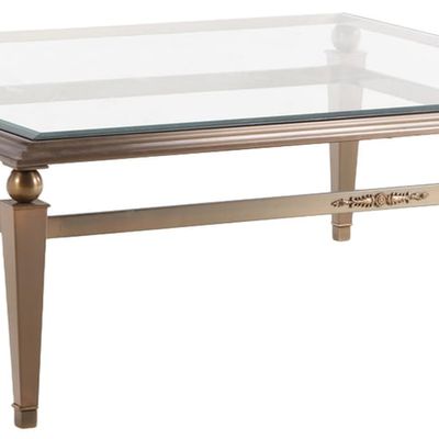 Sale Photo Thumbnail #154: FRENCH STEEL AND BRASS  COFFEE TABLE C 1970 HAVING A BEVELED GLASS TOP.