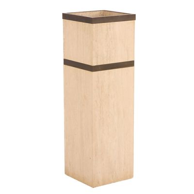 Sale Photo Thumbnail #387: TRAVERTINE PEDESTAL FORM PLANTER WITH BRASS BANDING C 1970.
