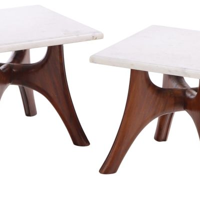 Sale Photo Thumbnail #141: PAIR OF ITALIAN MAHOGANY MARBLE TOP END TABLES C 1960.