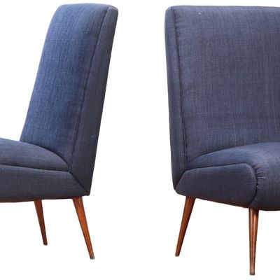 Sale Photo Thumbnail #109: PAIR OF LARGE SCALE SLIPPER CHAIRS C 1950 WITH NEW FABRIC.