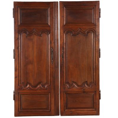 Sale Photo Thumbnail #366: FRENCH OAK CABINET DOORS WITH HINGES HAVING SHAPED PANELS.