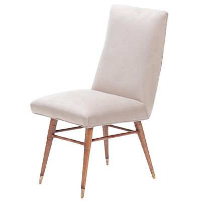 SIX FULLY UPHOLSTERED DINING CHAIRS C 1950 WITH RECENT FABRIC