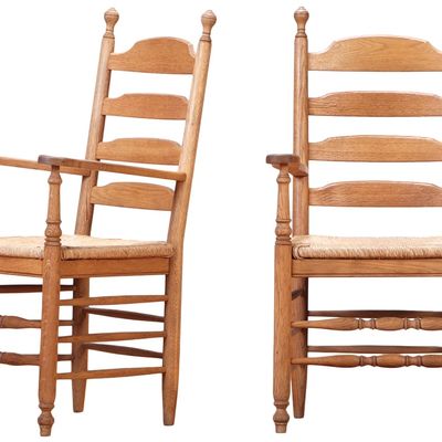 Sale Photo Thumbnail #319: PAIR OF FRENCH TURNED OAK AND RUSH ARM CHAIRS C 1950.