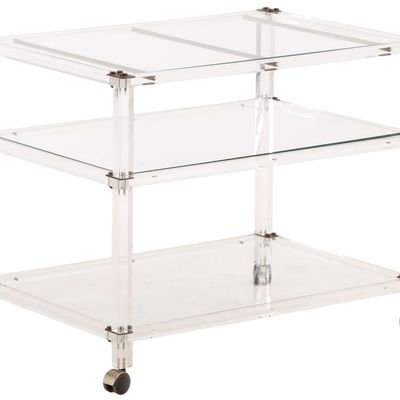 Sale Photo Thumbnail #156: LUCITE AND GLASS BAR CART ON WHEELS HAVING BRASS MOUNTS C 1970.