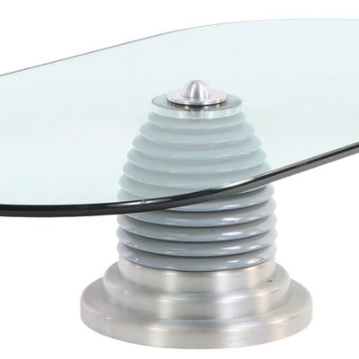 Sale Photo Thumbnail #169: ENAMELED METAL, ALUMINUM AND STEEL "HELICOPTER" COFFEE TABLE WITH THICK OBLONG TOP.