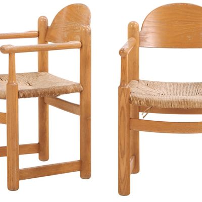 Sale Photo Thumbnail #285: PAIR OF OAK AND RUSH ARM CHAIRS C 1960.