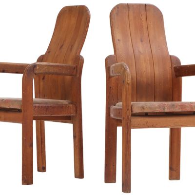 Sale Photo Thumbnail #284: A PAIR OF FRENCH PINE BRUTALIST STYLE OPEN ARM CHAIRS C 1960.