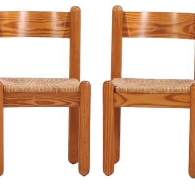Sale Photo Thumbnail #305: FOUR PINE RUSH SEAT SIDE CHAIRS C 1960.