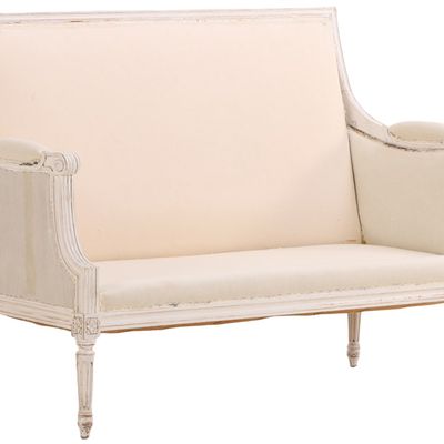 Sale Photo Thumbnail #194: FRENCH LOUIS XVI STYLE PAINTED SETTEE WITH LOOSE CUSHION UPHOLSTERY C 1930.