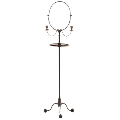 Sale Photo Thumbnail #265: A 19TH CENTURY PAINT DECORATED IRON GENTLEMANS SHAVINGS MIRROR HAVING TWO CANDLE ARMS AND LACKING