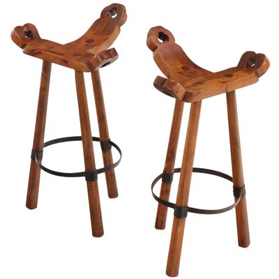 Sale Photo Thumbnail #290: A PAIR OF WOOD AND METAL "MARBELLA" BAR STOOLS BY SERGIO RODRIQUES C 1975.