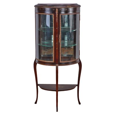 Sale Photo Thumbnail #272: FRENCH MAHOGANY BRONZE MOUNTED VITRINE HAVING CURVED GLASS PANELS AND A SINGLE DOOR C 1900.