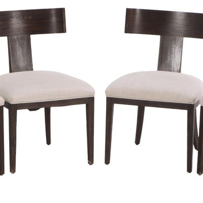Sale Photo Thumbnail #167: A SET OF FOUR UPHOLSTERED T-BACK KLISMOS SIDE CHAIRS BY RESTORATION HARDWARE.