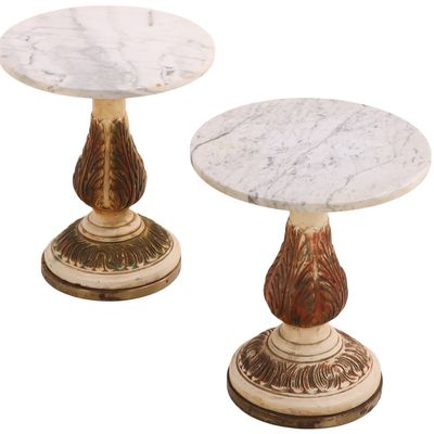 Sale Photo Thumbnail #336: PAIR OF PAINTED AND CARVED MARBLE TOP END TABLES C1950.