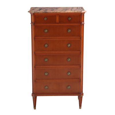 Sale Photo Thumbnail #208: MAHOGANY SEVEN DRAWER MARBLE TOP CHEST OF DRAWERS IN THE LOUIS XIV STYLE C 1940.