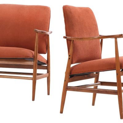 Sale Photo Thumbnail #174: PAIR OPEN ARM CHAIRS WITH RECENT FABRIC C 1950.