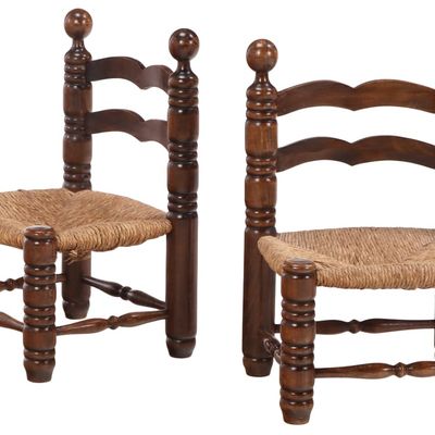 Sale Photo Thumbnail #307: PAIR OF DIMINUTIVE FRENCH TURNED WOOD AND RUSH SIDECHAIRS WITH BALL FINIALS ATTRIBUTED TO CHARLES