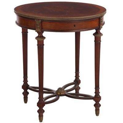 Sale Photo Thumbnail #213: A FRENCH PARQUETRY INLAID AND BRONZE MOUNTED OCCASIONAL TABLE HAVING FLORAL INLAY AND A SINGLE