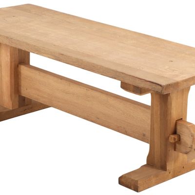 Sale Photo Thumbnail #316: HEAVY FRENCH SOLID OAK TABLE IN THE BRUTALIST STYLE C 1950. TOP SUPPORTED BY THICK UPRIGHTS WITH