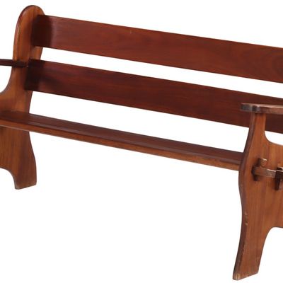 Sale Photo Thumbnail #323: BELGIAN MAHOGANY OPEN ARM BENCH HAVING MORTISE AND TENON CONSTRUCTION C 1960.