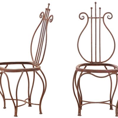Sale Photo Thumbnail #381: PAIR OF FRENCH IRON LYRE BACK CHAIRS C 1940.