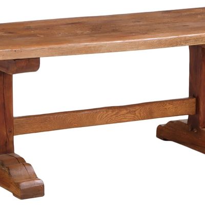 Sale Photo Thumbnail #308: FRENCH OAK BRUTALIST STYLE TRESTLE TABLE MADE WITH HEAVY TIMBER C 1940.