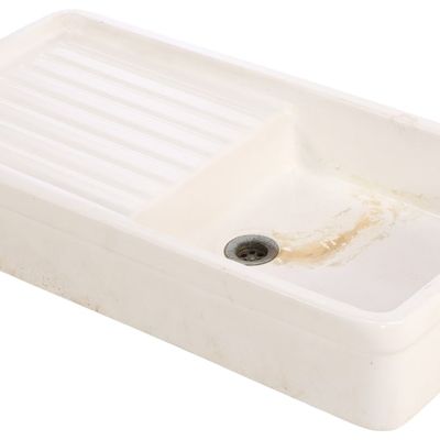 Sale Photo Thumbnail #355: PORCELAIN FARM HOUSE SINK WITH DRAIN BOARD C 1900.