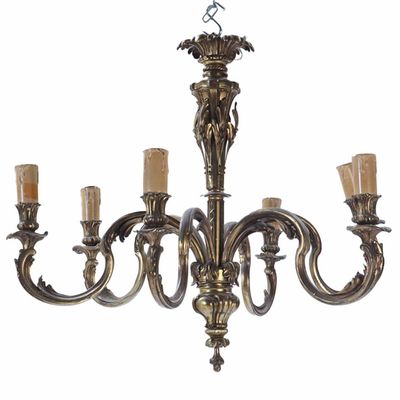 Sale Photo Thumbnail #203: FRENCH BRONZE SIX ARM CHANDELIER C 1940.