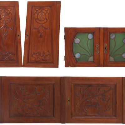 Sale Photo Thumbnail #180: THREE PAIRS OF FRENCH ART NOUVEAU CABINET DOORS C 1910. INCLUDING ONE PAIR OF STAINED GLASS DOORS.