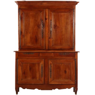 Sale Photo Thumbnail #191: FRENCH WALNUT TWO PIECE BUFFET WITH STEEL ESCUTCHEONS C 1830.