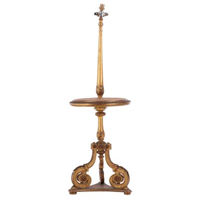 Sale Photo Thumbnail #271: FRENCH CARVED AND GILTWOOD MARBLE TOP FLOOR LAMP C 1920.