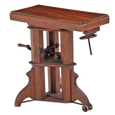 Sale Photo Thumbnail #345: AN ANTIQUE CARVED MAHOGANY FRENCH MECHANICAL STAND OR TABLE