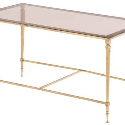 FRENCH BRASS AND SILVERED GLASS DIRECTOIRE STYLE COFFEE TABLE C 1950.