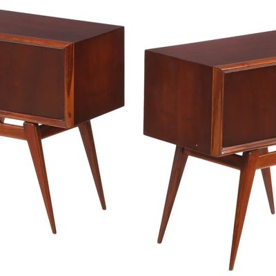 Sale Photo Thumbnail #134: PAIR OF MAHOGANY AND ROSEWOOD NIGHT STANDS HAVING BRASS HARDWARE C 1955.