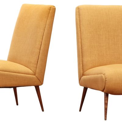 Sale Photo Thumbnail #108: PAIR OF LARGE SCALE SLIPPER CHAIRS C 1950 WITH NEW FABRIC.