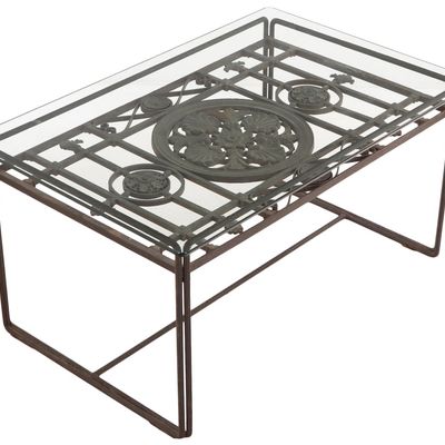 Sale Photo Thumbnail #378: A FRENCH CAST IRON BALCONY PANEL C 1900 CONVERTED INTO A GLASS TOP TABLE.