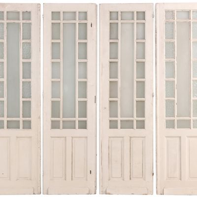 Sale Photo Thumbnail #361: FRENCH PAINTED FOUR DOOR ENTRYWAY HAVING TEXTURED GLASS C 1900.