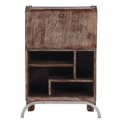 CERUSED OAK FALL FRONT SECRETARY DESK WITH ALUMINUM DETAILS C 1940.