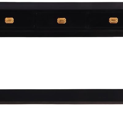 Sale Photo Thumbnail #252: EBONIZED CAMPAIGN STYLE THREE DRAWER CONSOLE TABLE WITH BRONZE HARDWARE.