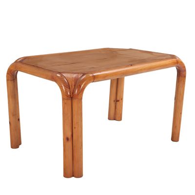 Sale Photo Thumbnail #274: PINE CLUSTER COLUMN TABLE OR DESK C 1960 WITH EXOTIC WOOD CORNERS.
