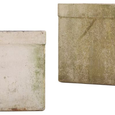 Sale Photo Thumbnail #384: PAIR OF FRENCH MODERNIST CAST STONE CUBED PLANTERS DESIGNED BY WILLY GUHL C 1970.