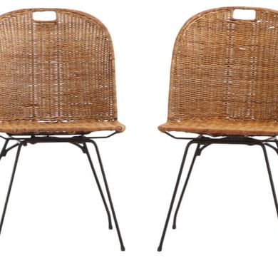 Sale Photo Thumbnail #328: A SET OF FOUR IRON AND RATTAN SIDE CHAIRS C 1960